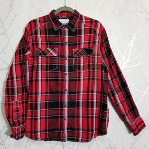 Columbia Red Buffalo Checks Plaid Flannel Western Shirt